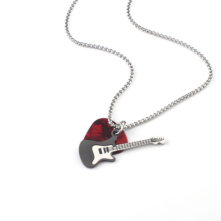 Rock Guitar Pick Necklace - Unisex Titanium Steel Pendant, New Fashion Long Sweater Chain for Couples
