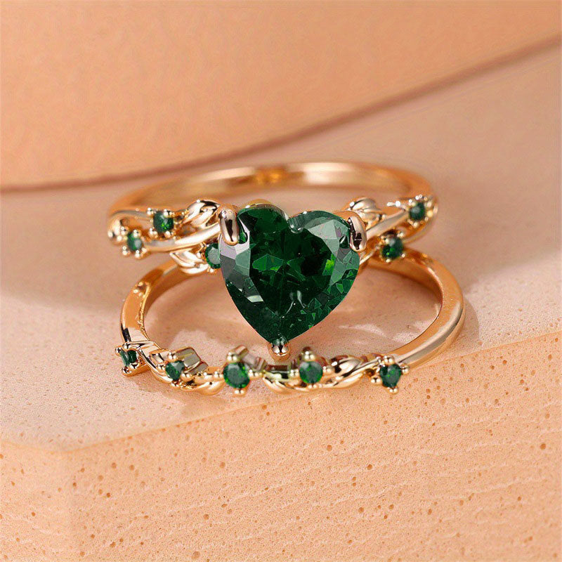 Heart-Shaped Colored Gem Vine Stackable Ring (Sweet Vitality Multi-Color Style)