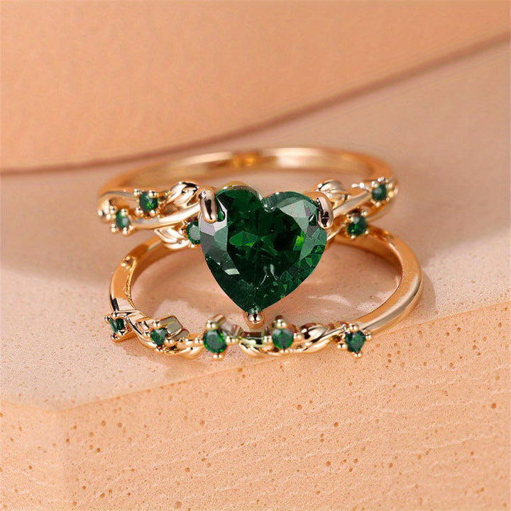 Heart-Shaped Colored Gem Vine Stackable Ring (Sweet Vitality Multi-Color Style)