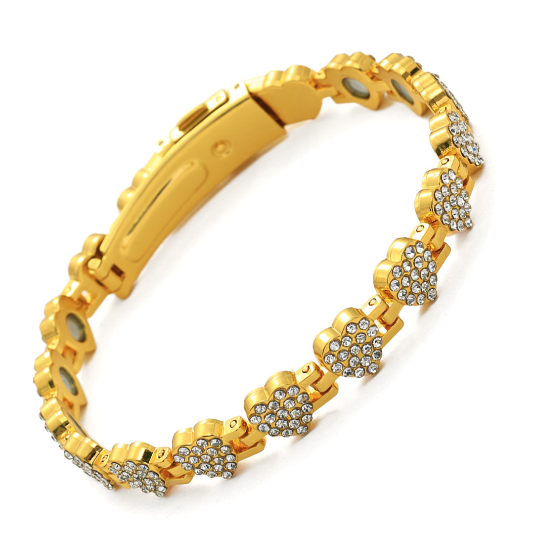 Fashion Light Luxury Heart Full-Diamond Magnetic Bracelet - Alloy Single-Row Couple Jewelry
