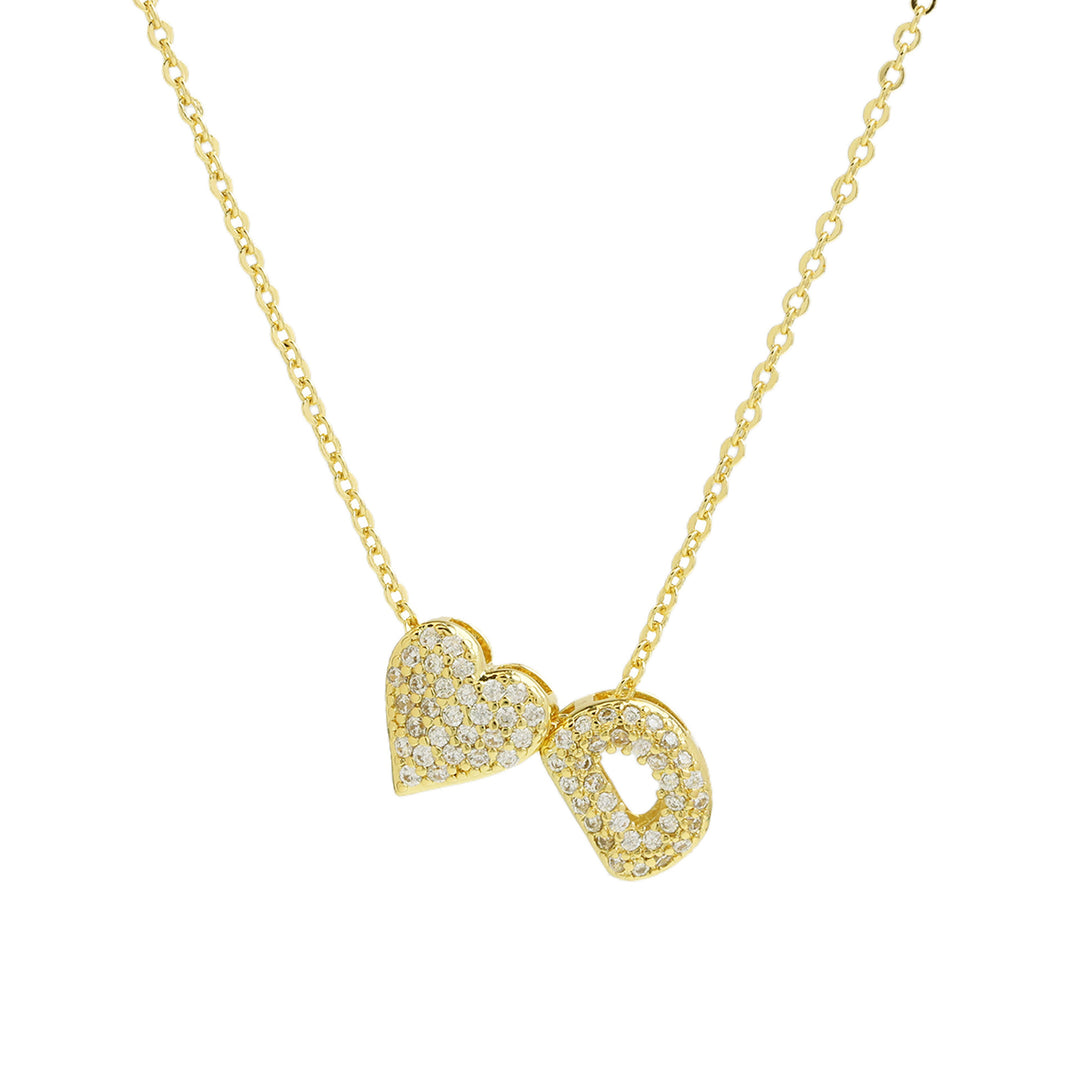 Diamond-Embedded Bubble Heart 26-Letter Name Pendant Necklace