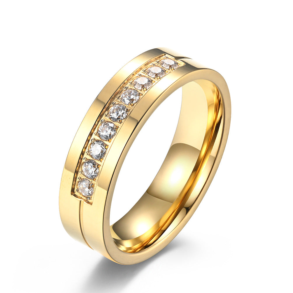 Gold-Plated Diamond-Inlaid Couple Rings (Light Luxury Minimalist Marriage Style)