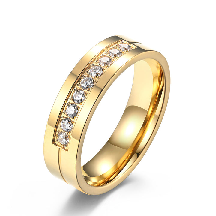 Gold-Plated Diamond-Inlaid Couple Rings (Light Luxury Minimalist Marriage Style)