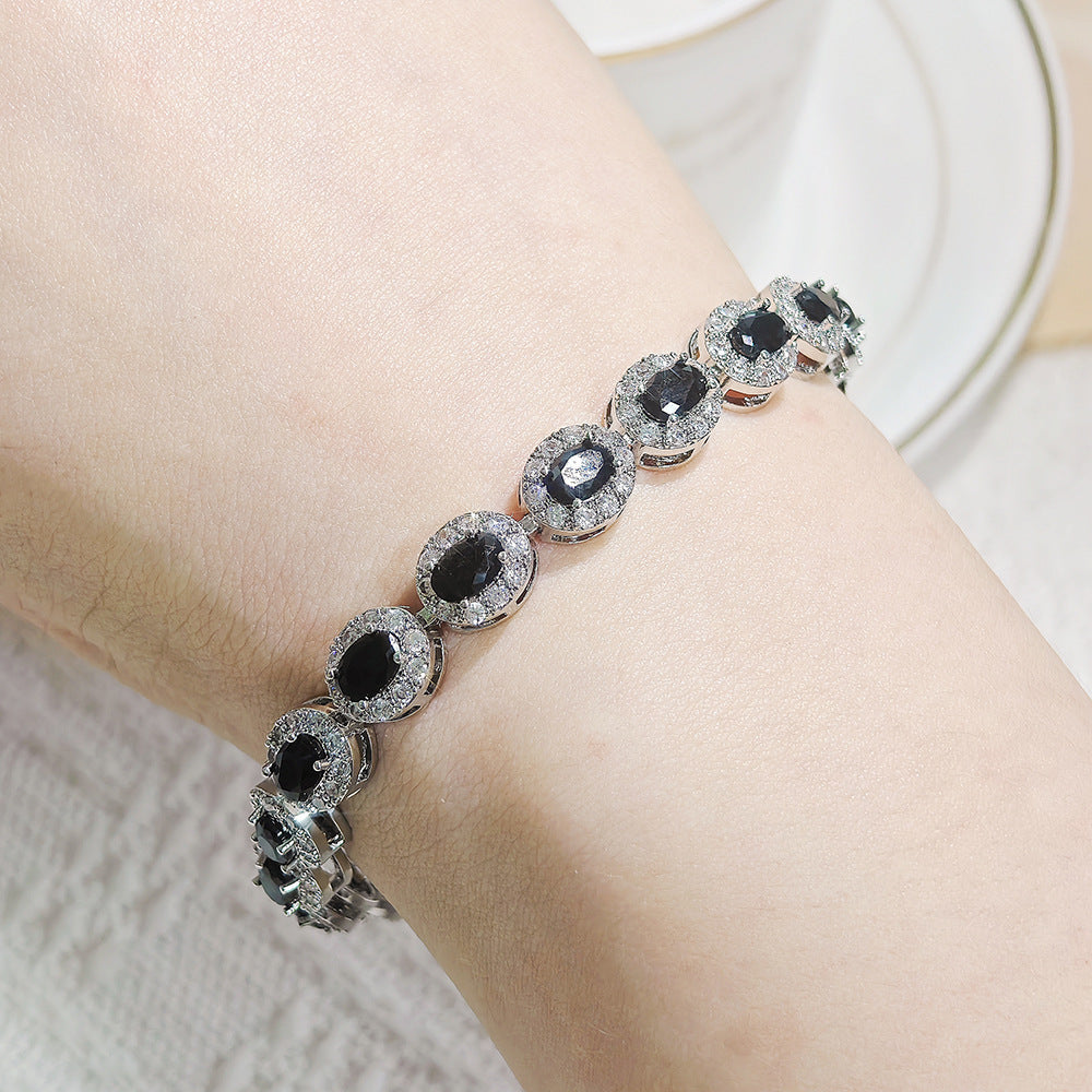 Multi-Color Oval Colored Gem Full-Diamond Bracelet