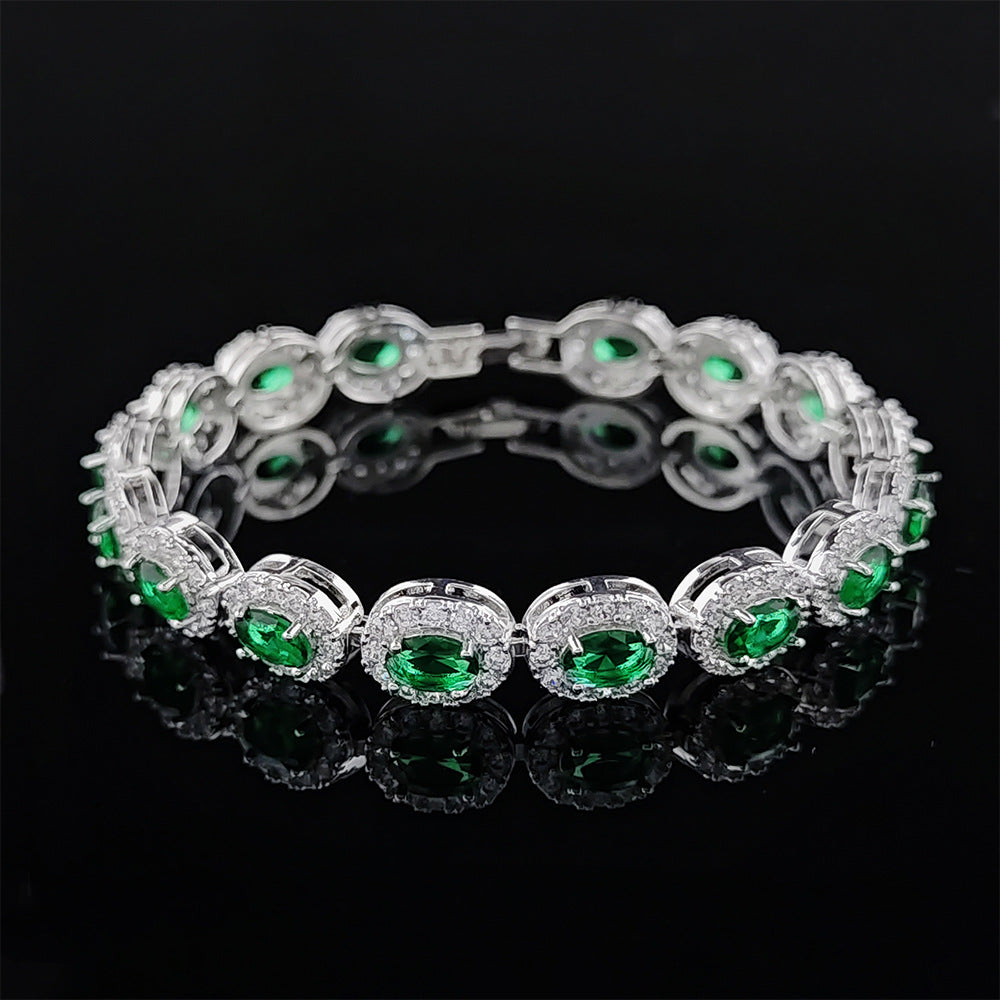 Multi-Color Oval Colored Gem Full-Diamond Bracelet