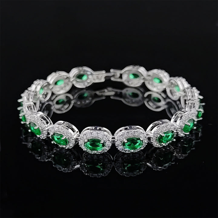Multi-Color Oval Colored Gem Full-Diamond Bracelet