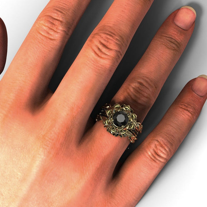 Rose Black Diamond 3-Piece Ring Set