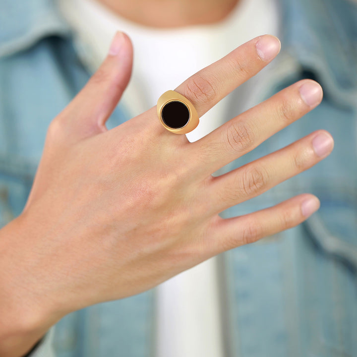 Titanium Steel Round Enamel Ring (Light Luxury Business Style)