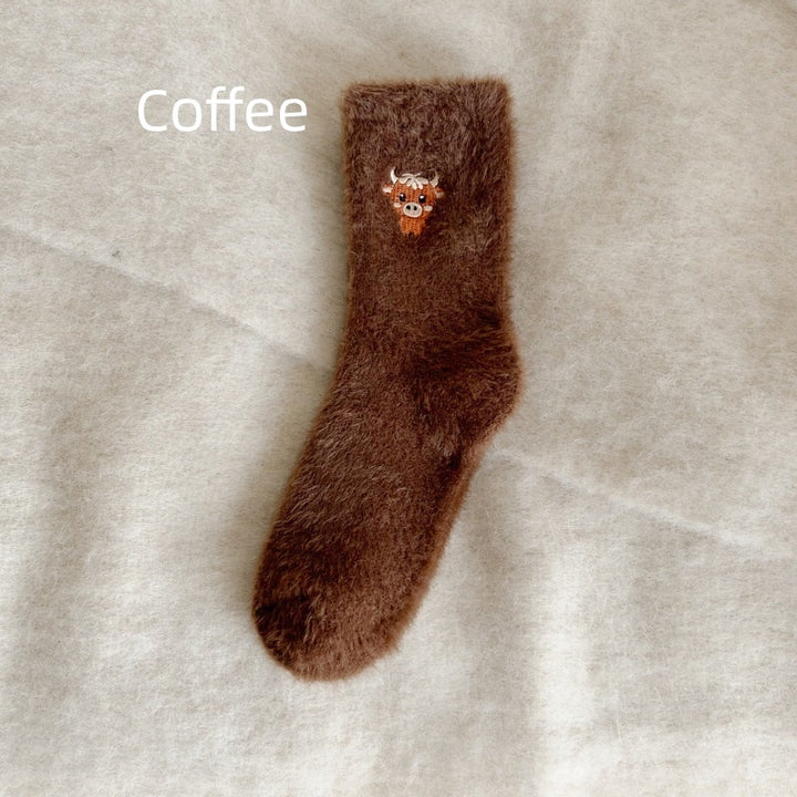 🔥Women's Cute Warm Highland Cow Embroidered Plush Socks
