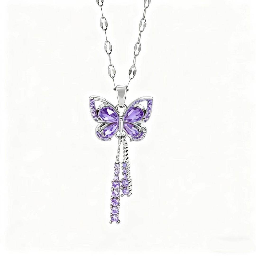 Lively Butterfly Tassel Diamond-Inlay Necklace (Light Luxury Fairy Style Series)