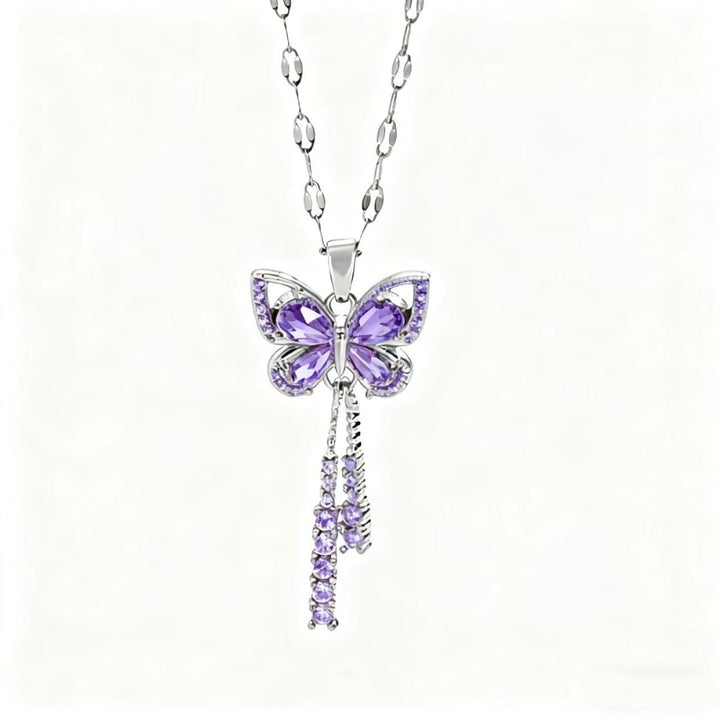 Lively Butterfly Tassel Diamond-Inlay Necklace (Light Luxury Fairy Style Series)