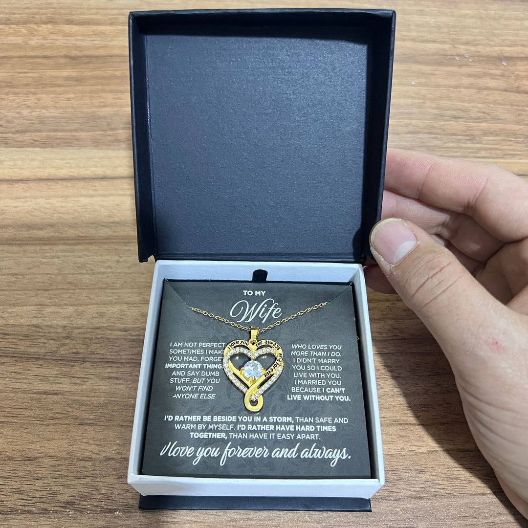"To My Wife" Intertwined Double Heart Diamond-Inlay Necklace (Marriage Commemorative Style)