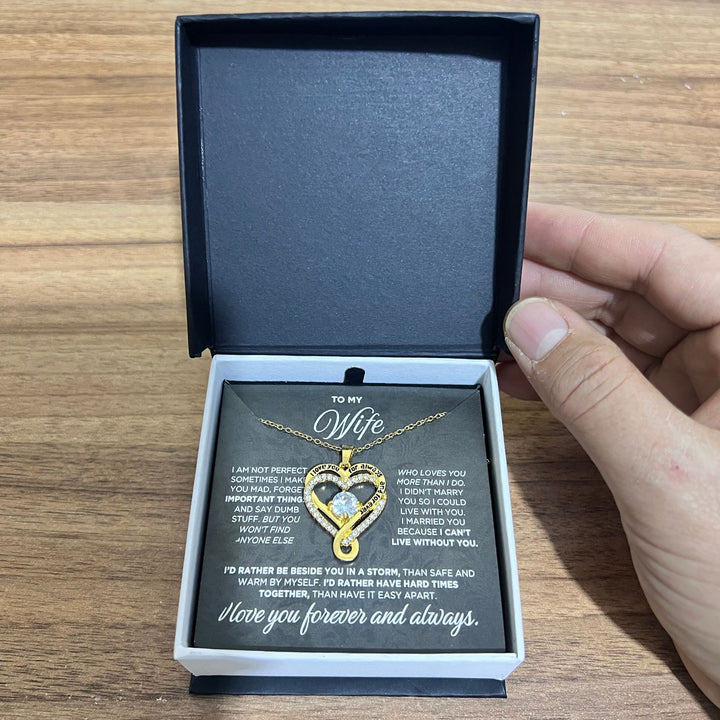 "To My Wife" Intertwined Double Heart Diamond-Inlay Necklace (Marriage Commemorative Style)
