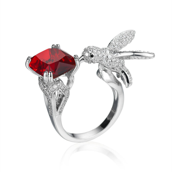 Multi-Color Diamond Hummingbird Open Ring (Gorgeous & Agile Style Series)