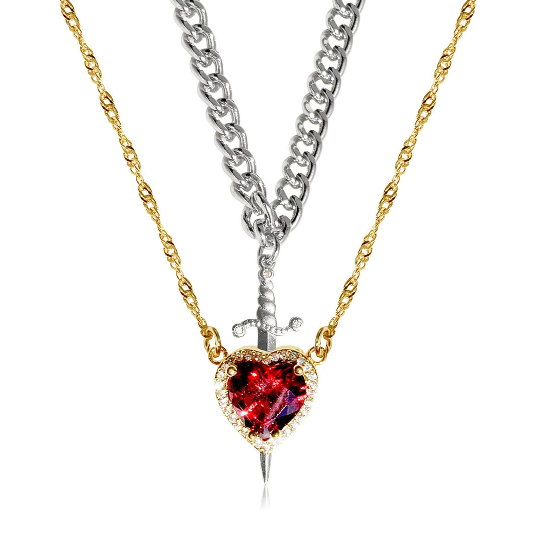 Sword & Heart Layered Necklace (Personalized Sweet-Cool Luxury Style)