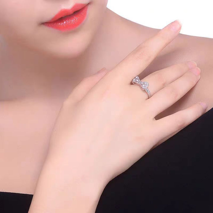 Hollow Bowknot Diamond-Inlaid S925 Silver Ring (Women's Sweet Luxury Style)