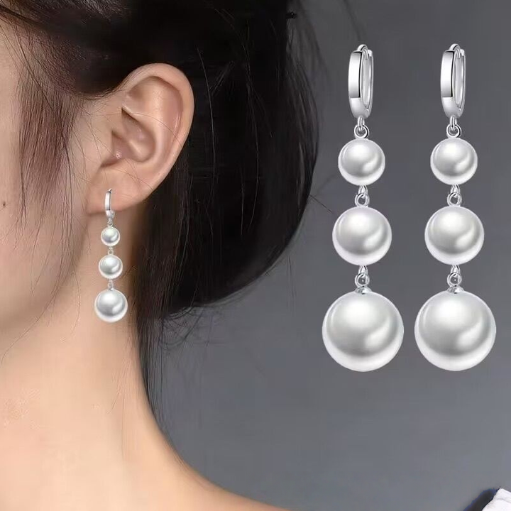 Graduated Pearl Long Drop Earrings (Elegant Slimming Statement Earrings)