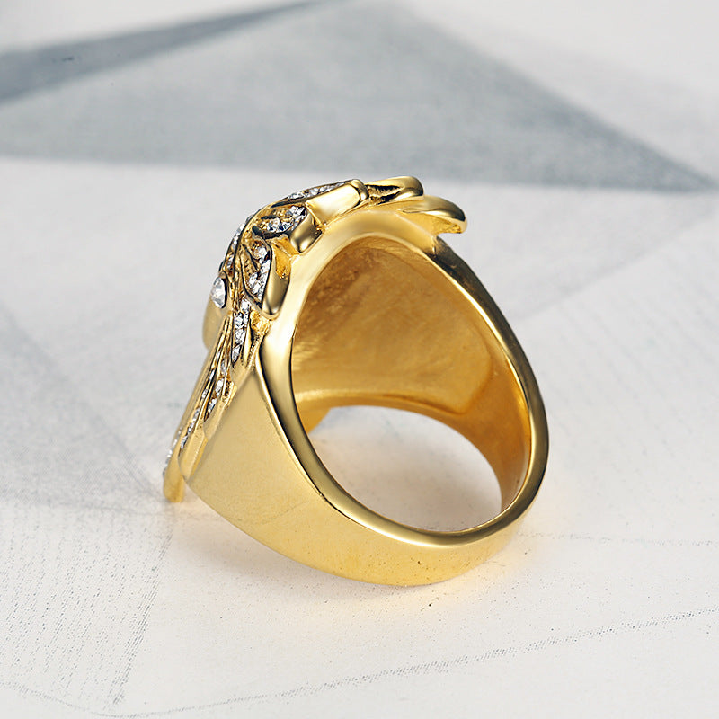 Native American Chief Pave Diamond Embossed Wide Ring, Solid S925 Silver Gold & Silver Two-Tone Vintage Tribal Men’s Band
