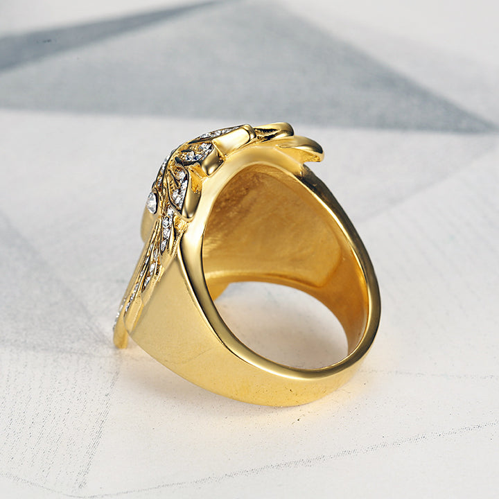 Native American Chief Pave Diamond Embossed Wide Ring, Solid S925 Silver Gold & Silver Two-Tone Vintage Tribal Men’s Band