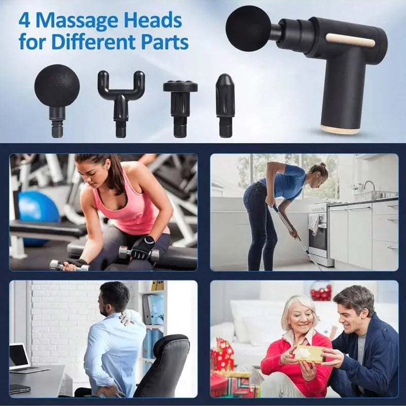 Mini Portable Massage Gun, Multi-Speed Electric Muscle Massager with 4 Interchangeable Heads for Sports & Home Use