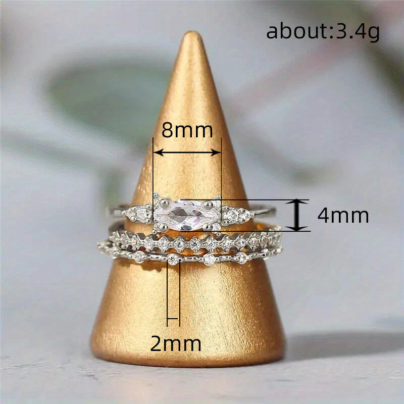 Marquise Center Diamond Triple Stack Ring Set (Luxury Stackable Personalized Style)
