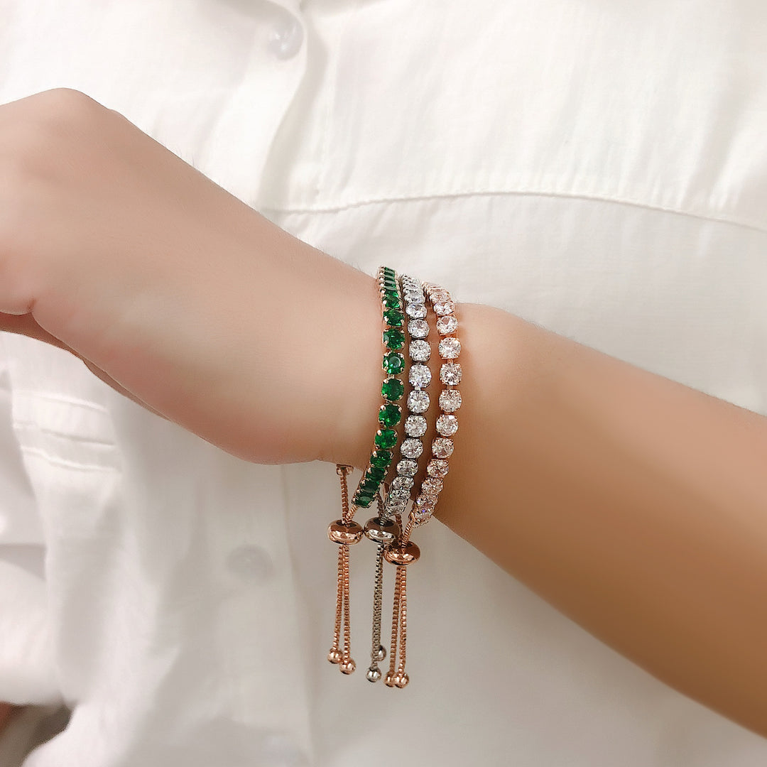 4mm Round Zircon Full-Diamond Tennis  Adjustable Bracelet