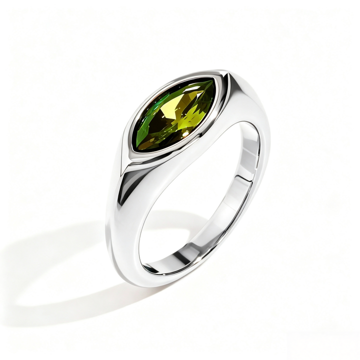 Marquise‑Cut Colored Gemstone Bezel‑Set Wide‑Band Gold‑Plated S925 Sterling Silver Ring, Multi‑Colors Available