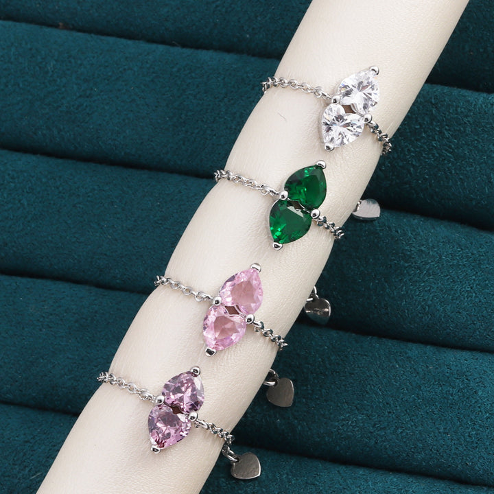 Two Hearts Joined Diamond Adjustable Chain Ring (Multi-Color Delicate Statement Band)