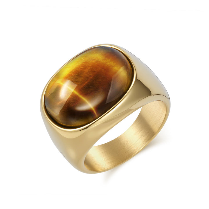 Minimalist Oval Cabochon Gem Solid Signet Ring, S925 Silver Gold/Black/Silver 3 Colors Tiger Eye & Onyx Unisex Wide Band
