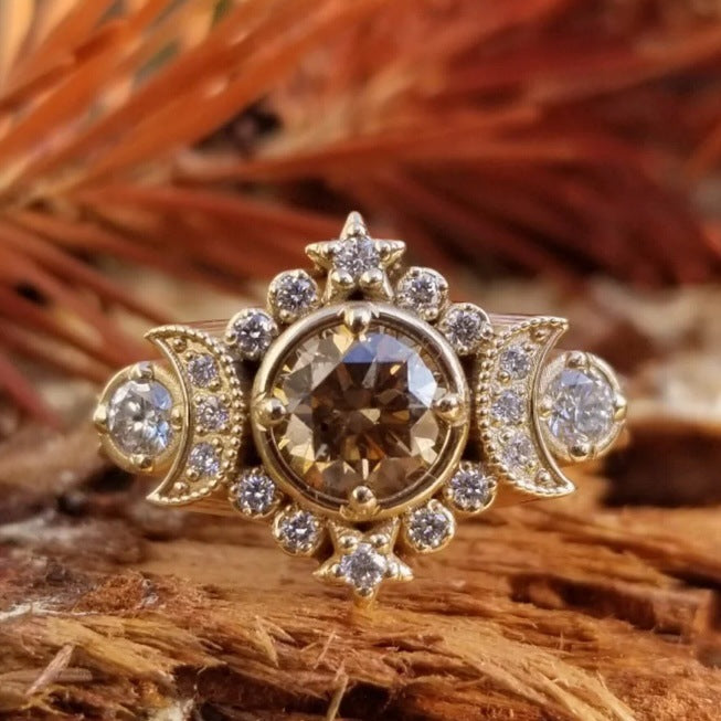 Vintage Gold‑Tone Ring Set With Star‑Moon & Spider‑Web Motif
