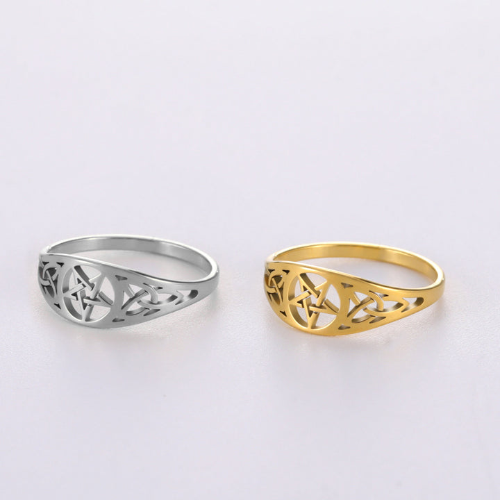 Cutout Pentagram Celtic Knot Ring (Dark Niche Personalized Style)