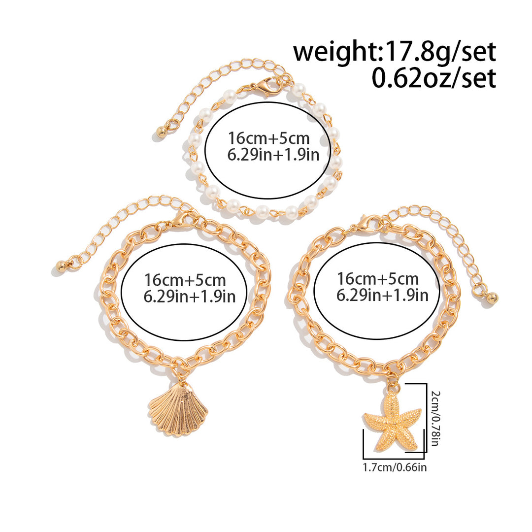 Beach Vacation Three-Layer Shell Starfish Jewelry Set, Irregular White Pearl Layered Choker & Chunky Chain Pearl Bracelet 2-Piece Jewelry Set