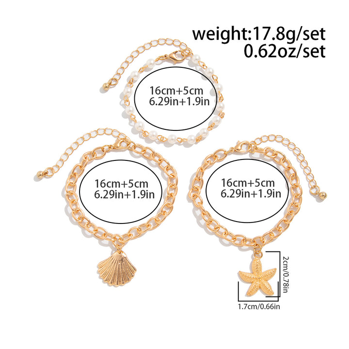 Beach Vacation Three-Layer Shell Starfish Jewelry Set, Irregular White Pearl Layered Choker & Chunky Chain Pearl Bracelet 2-Piece Jewelry Set