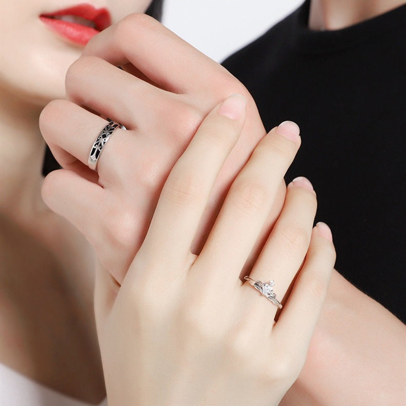 Knight & Princess Couple Ring Set (S925 Silver Blue Gem Vintage Wedding Band)