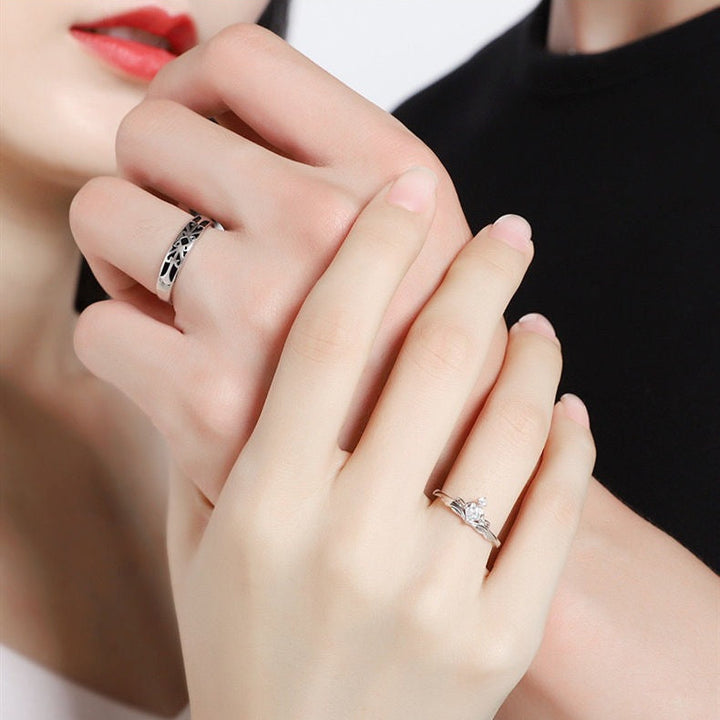 Knight & Princess Couple Ring Set (S925 Silver Blue Gem Vintage Wedding Band)