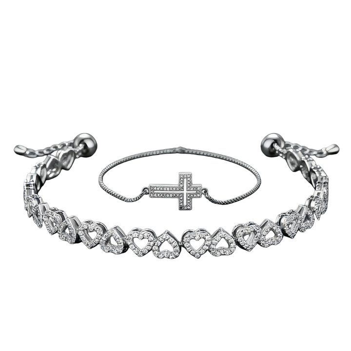 Cross & Heart Pavé Bracelet Set (Light Luxury Niche Romantic Wrist Jewelry)