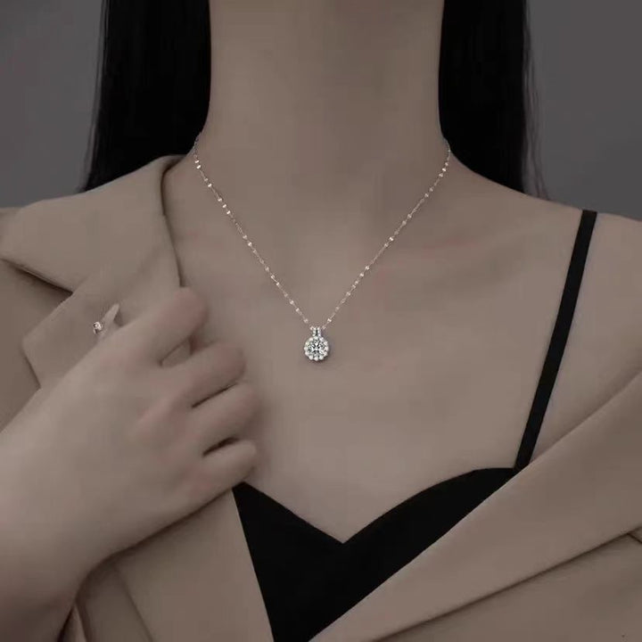 Luxury Round Diamond Halo Necklace (Classic Prong-Set Pendant Chain)