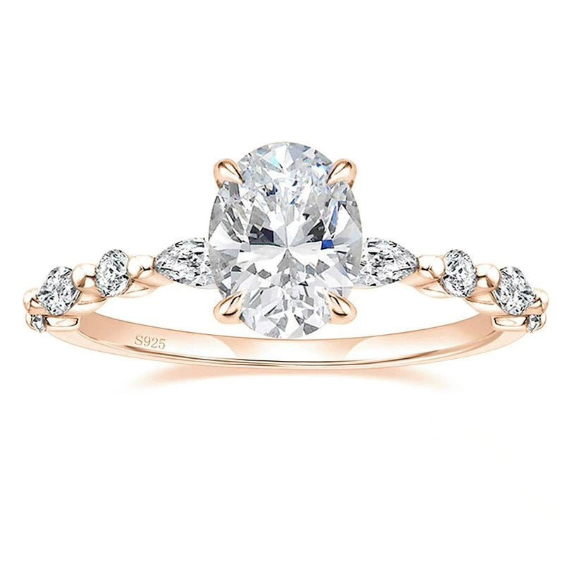 925 Silver Oval 8×10mm 3-Carat 5A Zircon Engagement Ring for Women