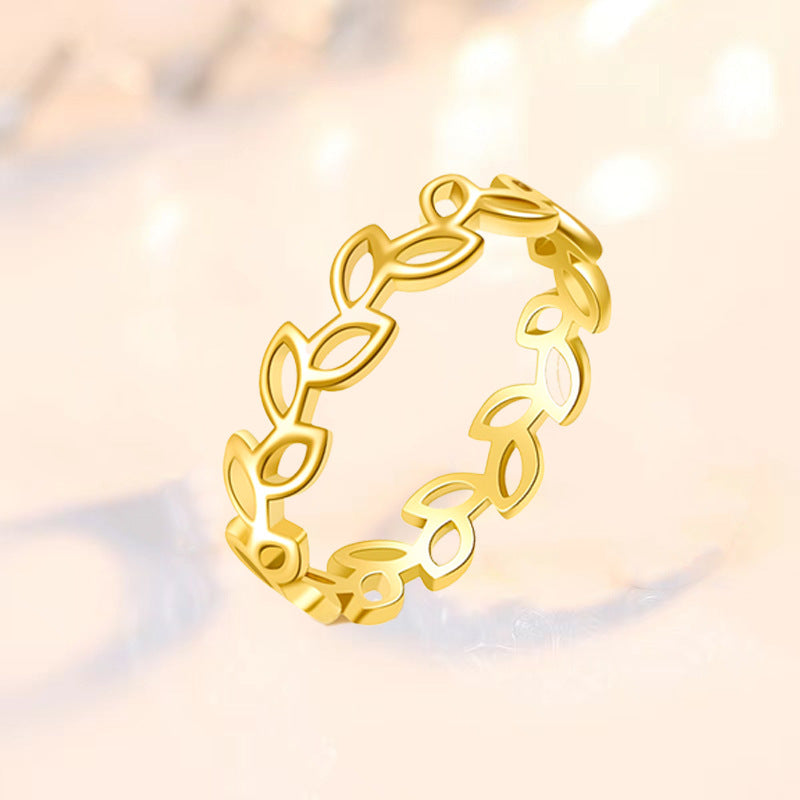 Hollow Leaf Thin Band Ring, Minimalist Openwork Vine Ring Available in 3 Tones