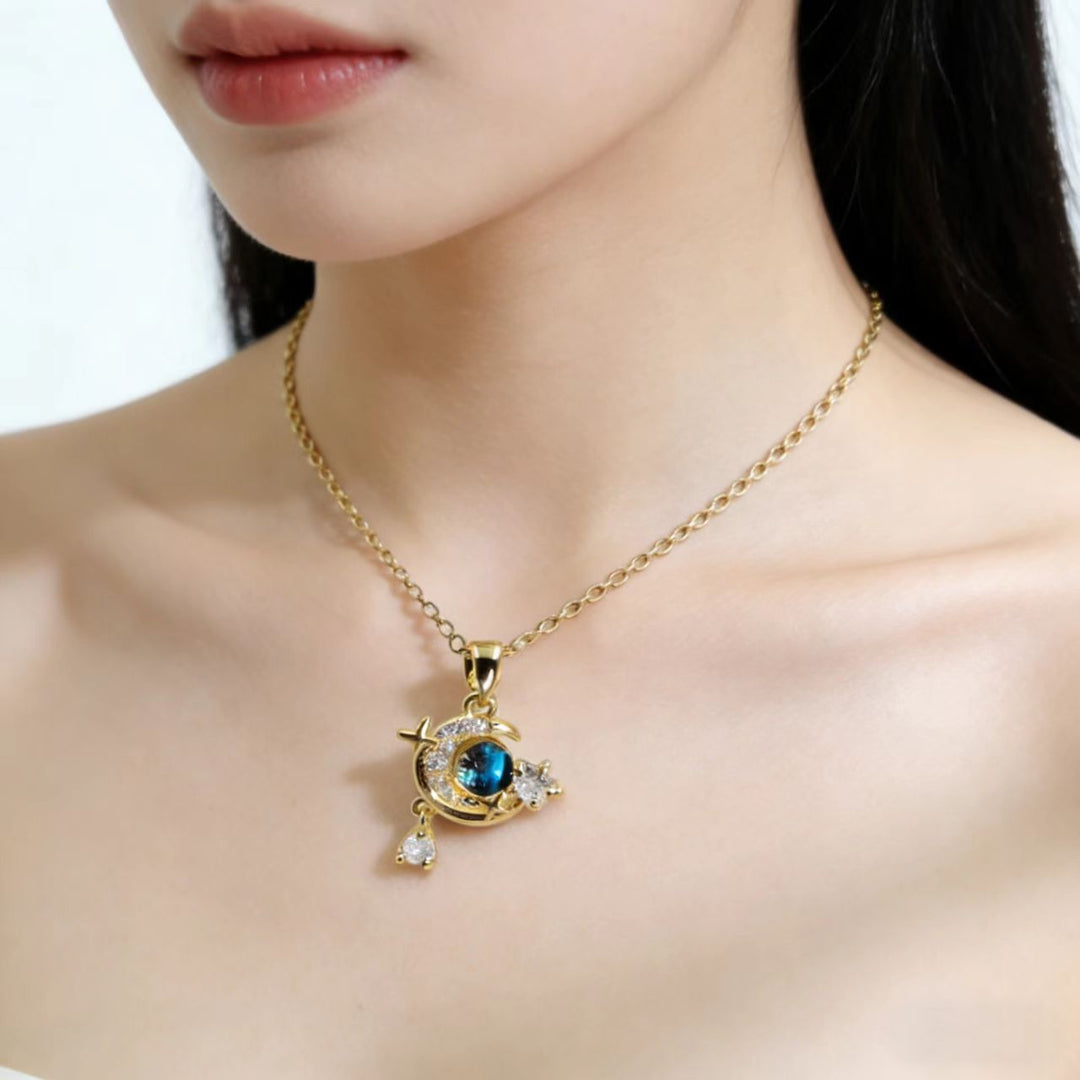 Star Moon Pearl Teardrop Pendant Necklace