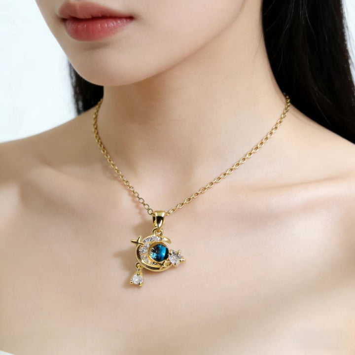 Star Moon Pearl Teardrop Pendant Necklace