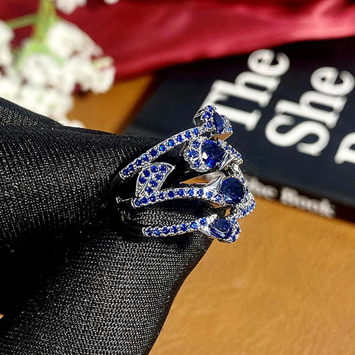 Vintage Multi‑Layer Wrapped Teardrop‑Shaped Blue Diamond Women's Ring
