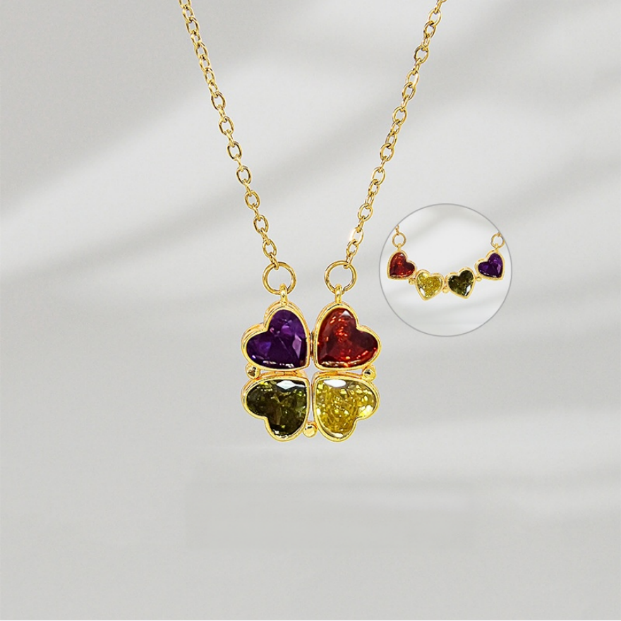 Openable Heart Four-Leaf Clover Diamond Necklace, Multiple Colors, Lucky Choker