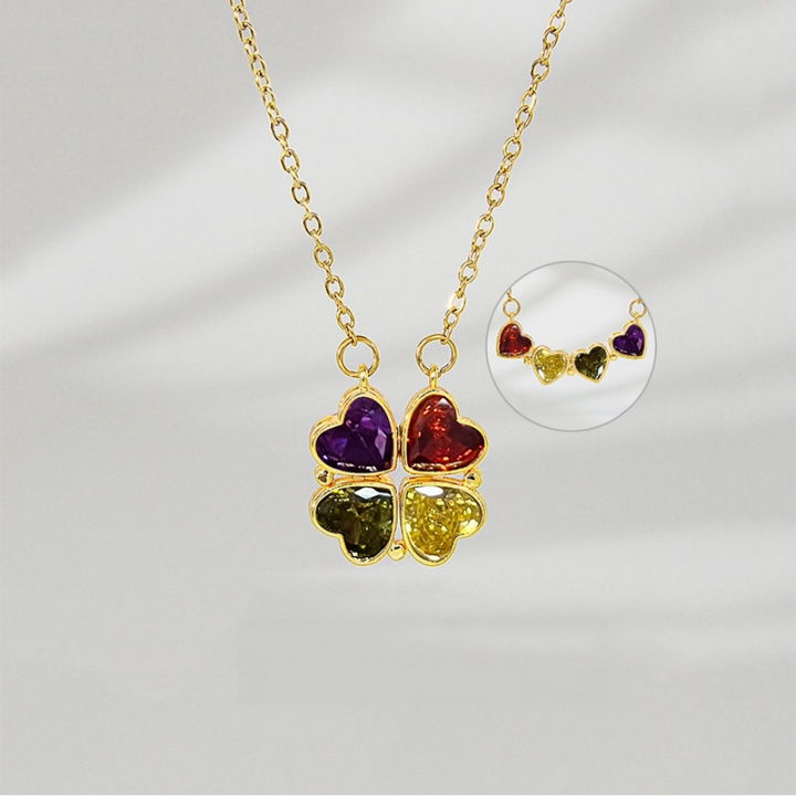 Openable Heart Four-Leaf Clover Diamond Necklace, Multiple Colors, Lucky Choker