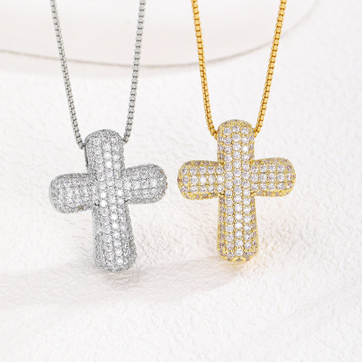 Pavé Diamond 3D Cross S925 Silver Necklace, Hip Hop Iced Out Cross Pendant Chain