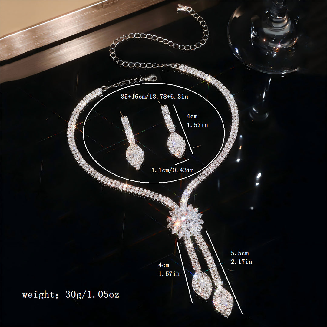 Marquise Diamond Tassel Formal S925 Silver Jewelry Set