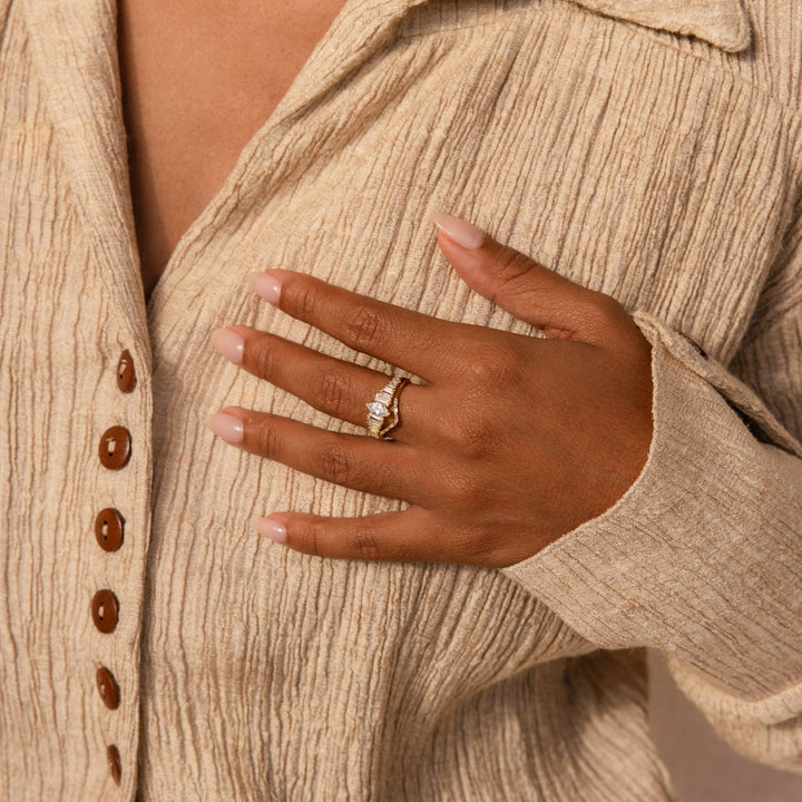 Marquise & Baguette V Shape 2Pcs Ring Set, S925 Silver Dainty Stacking Bands For Women