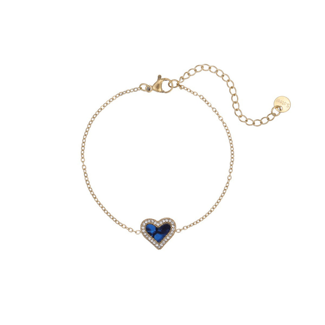 White Shell & Diamond Heart Pendant Necklace & Bracelet Set (Elegant Daily Jewelry Set)