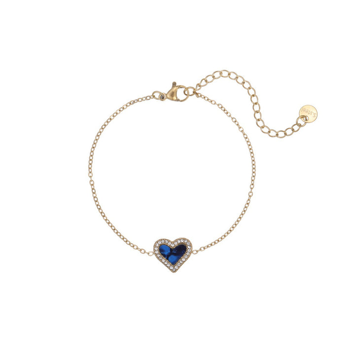 White Shell & Diamond Heart Pendant Necklace & Bracelet Set (Elegant Daily Jewelry Set)