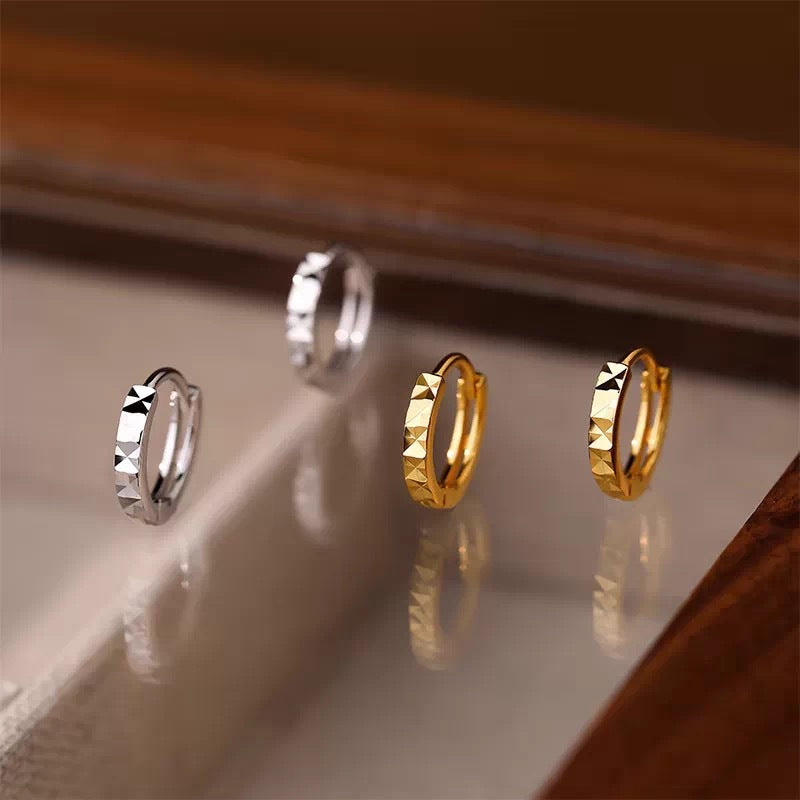 S925 Silver Faceted Huggie Hoop Earrings